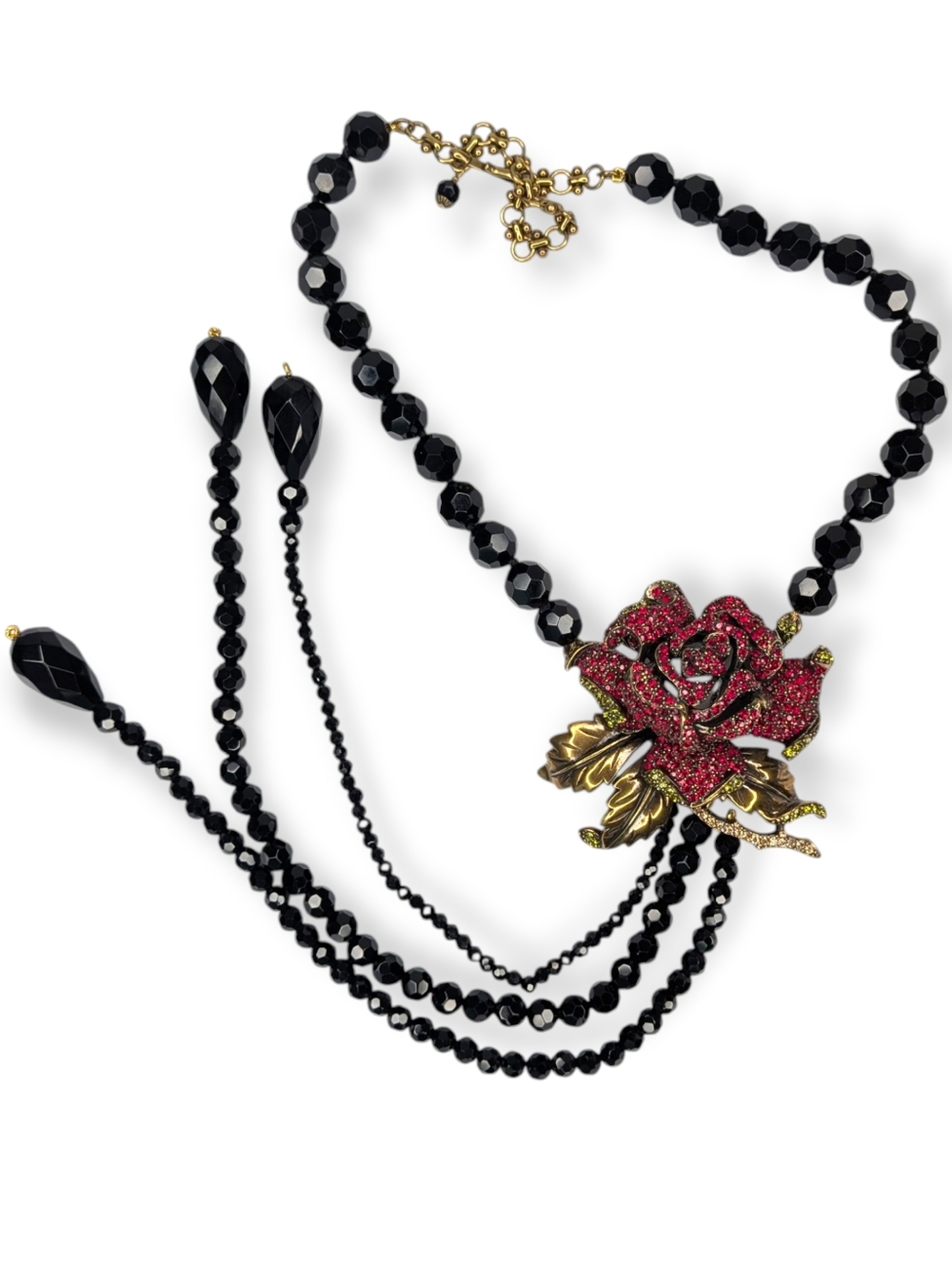 Heidi Daus Rose Elegance Collection Necklace Black Crystal Beaded Lariat Tassel